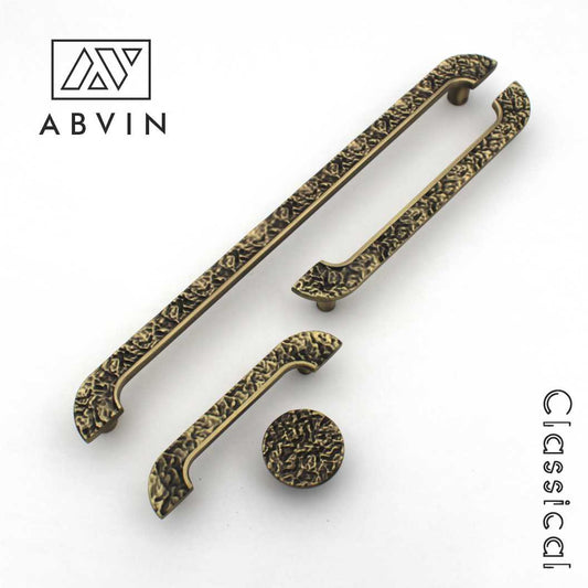 Abvin Classical Antique Brass Hammered Texture Pull Handles & Knob for Wardrobes, Cabinets