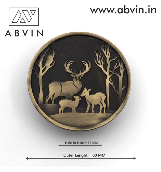 Premium Large Round Deer Family Knobs Unique Cabinet Beautiful Drawer Decorative Dresser Knobs Drawer Pulls - 1 piece