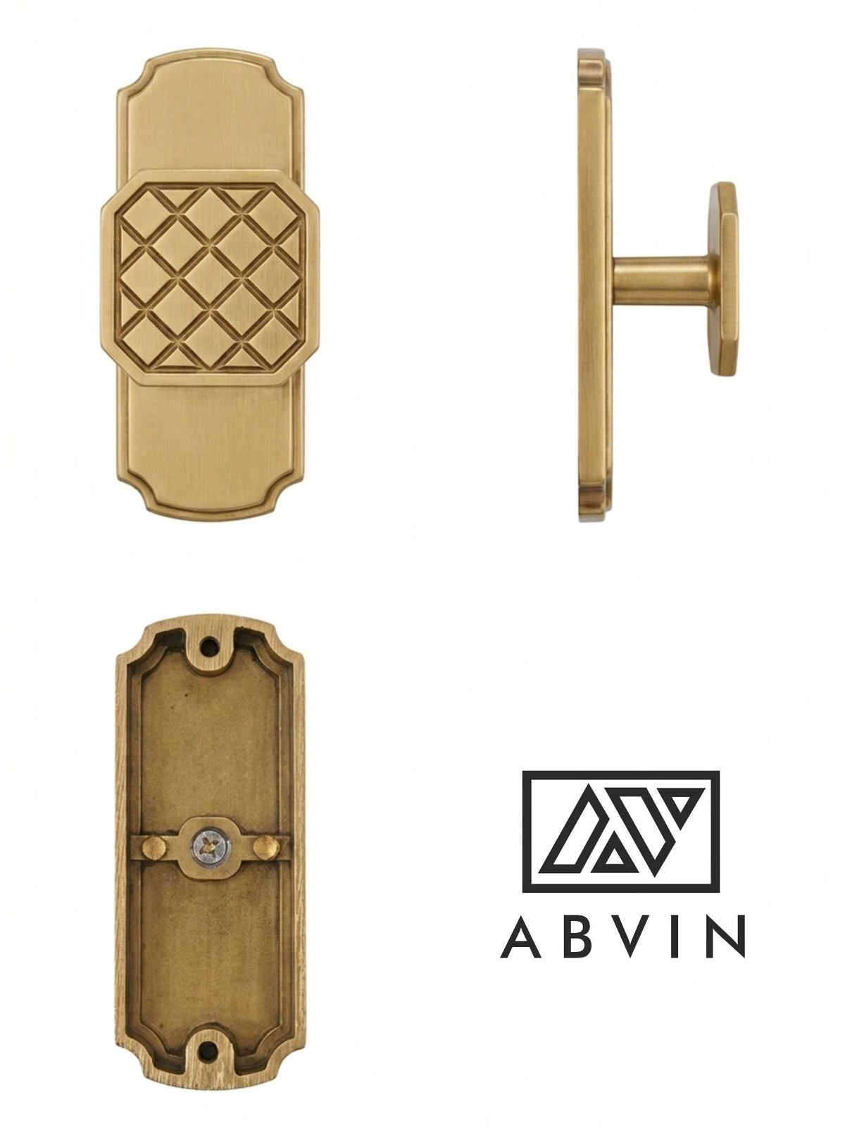 Solid Knurled Geometric Cabinet Knob with Scalloped Backplate | Matt PVD Gold Dresser Pull | Vintage Architectural Hardware for Kitchen & Furniture