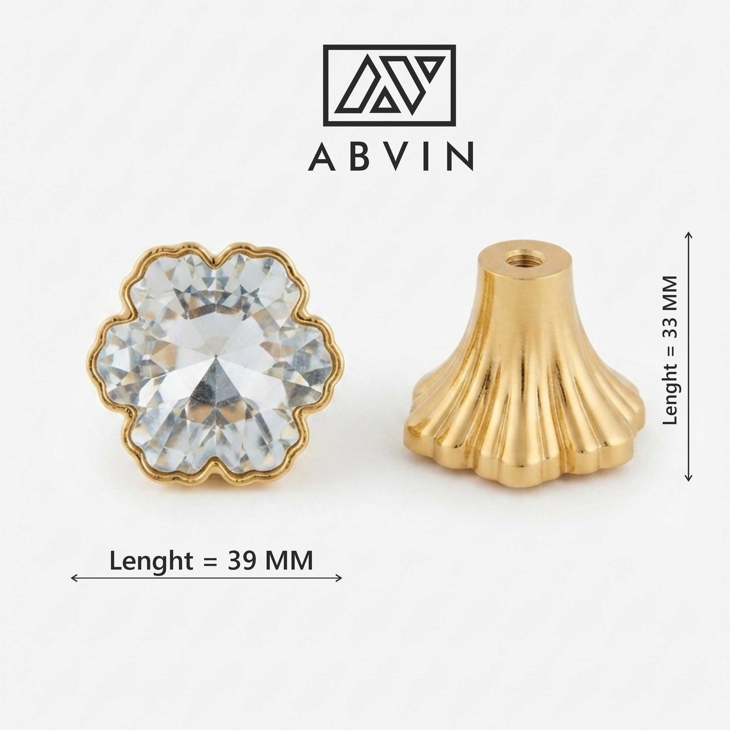 Gold Crystal handles Unique Cabinet Beautiful Decorative Dresser Drawer Knobs and Pulls - 1 pcs