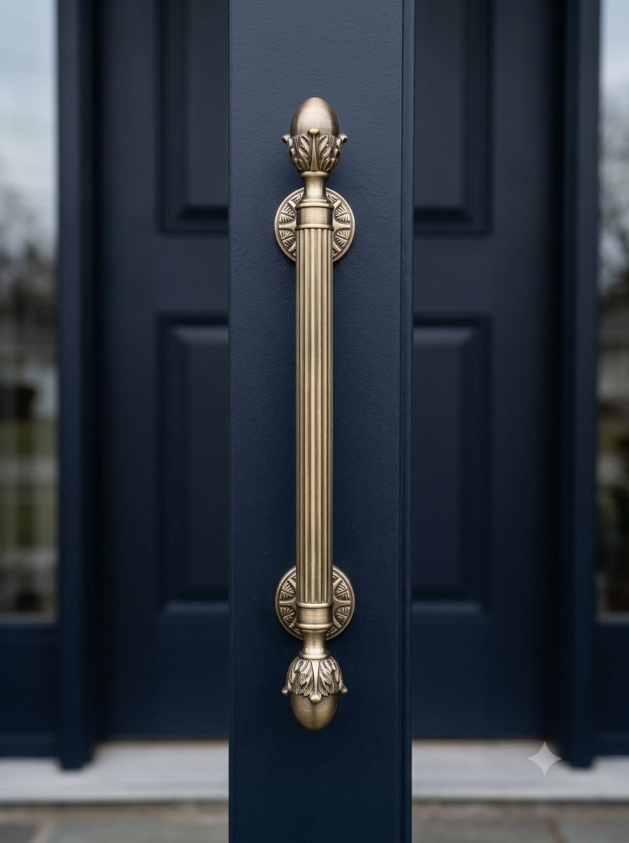 18 inch Matt Antique Pure Brass Door Handle: Ornate Entrance Hardware