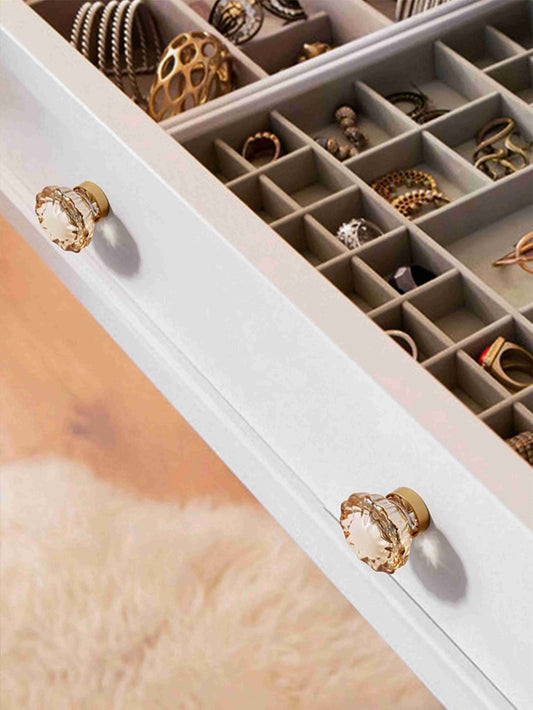 Flower Crystal Knobs Pulls Champagne Handles Transparent Wardrobe Dresser Drawer Furniture Hardware (1 pcs)