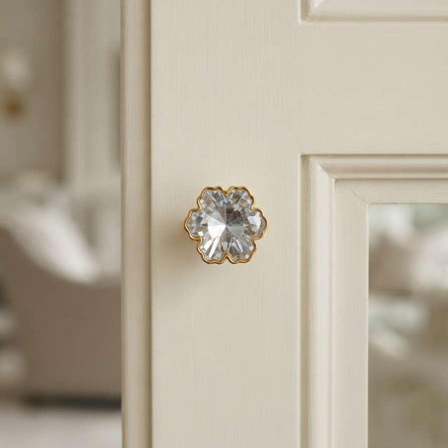 Gold Crystal handles Unique Cabinet Beautiful Decorative Dresser Drawer Knobs and Pulls - 1 pcs