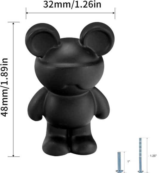 Black Mickey Stereoscopic Bear Cabinet Handles for Wardrobe and Children's Room Pull Knobs Wardrobe Dresser Drawer Furniture Hardware (1 pcs)