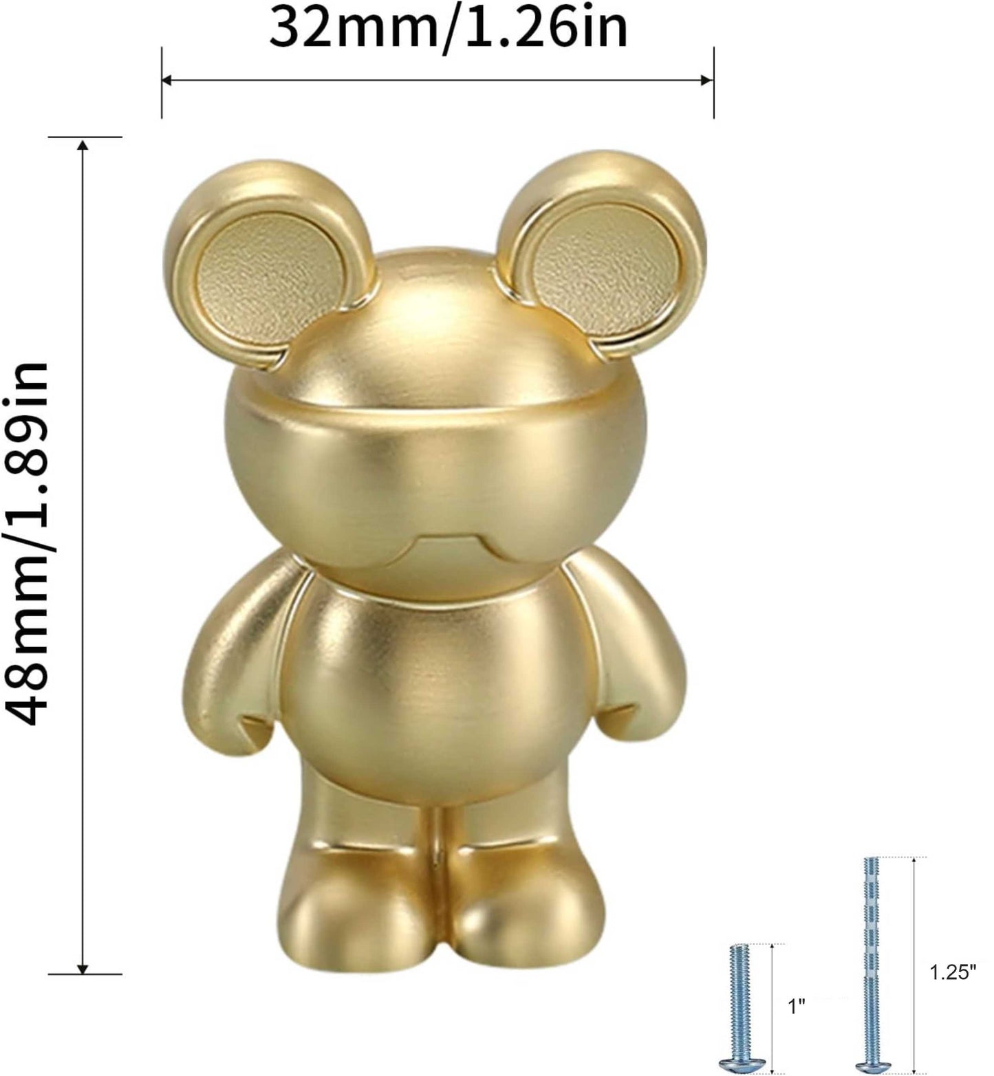 Brushed Gold Brass Mickey Stereoscopic Bear Cabinet Handles for Wardrobe and Children's Room Pull Knobs Wardrobe Dresser Drawer Furniture Hardware (1 pcs)