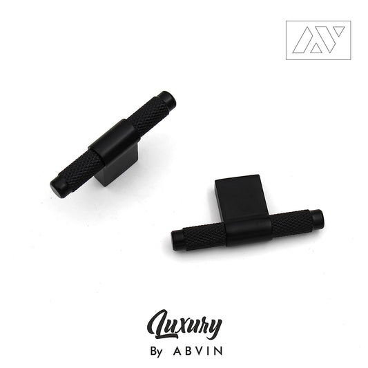 ABVIN Premium Knurled Black Brass Handles, Modern Cabinet Hardware, Furniture Pulls for Doors Cabinets Cupboards Drawers (1 pcs) (T Knob)
