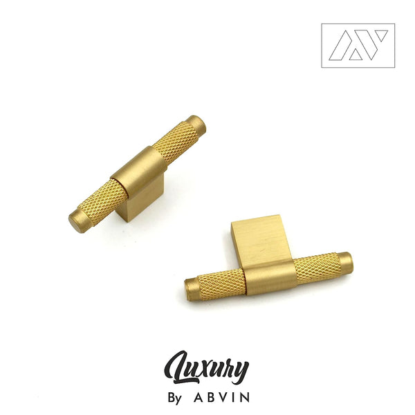 ABVIN Premium Knurled Satin Brass Handles, Modern Gold Cabinet