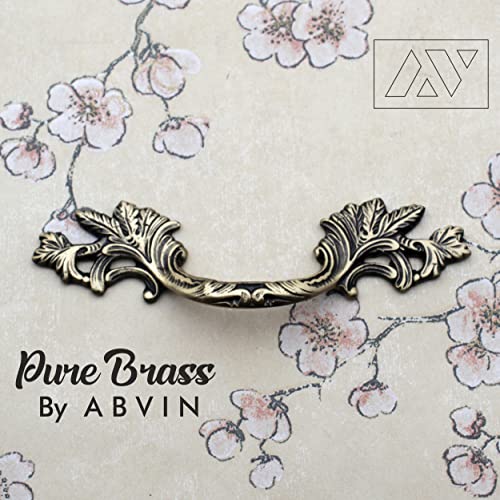 ABVIN Big Carving Pulls Vintage Unique Cabinet Beautiful Drawer Decorative Dresser Knobs Pulls - Pure Brass - Antique Finish - 1 Pcs
