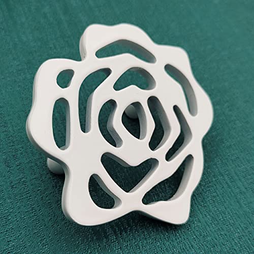 White Flower knobs for Kitchen Wardrobe Drawers Vanity - White matt Finish - 1 pcs