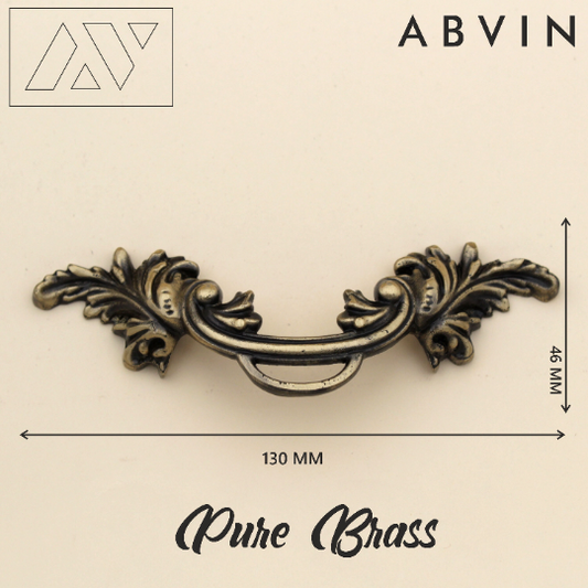 ABVIN 5.1" Carving Pulls Vintage Unique Cabinet Beautiful Drawer Decorative Dresser Knobs Pulls - Pure Brass - Antique Finish - 1 Pcs