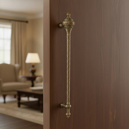 Matt Antique Brass Finish Door Handle: Ornate Entrance Hardware