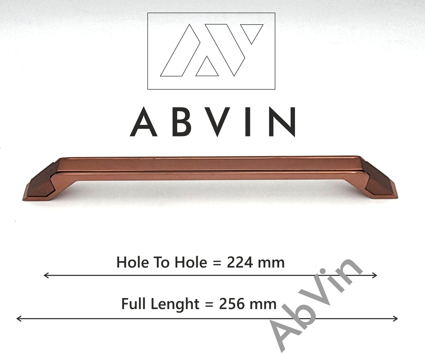 Cabinet handle with dimensions and ABVIN branding on a white background