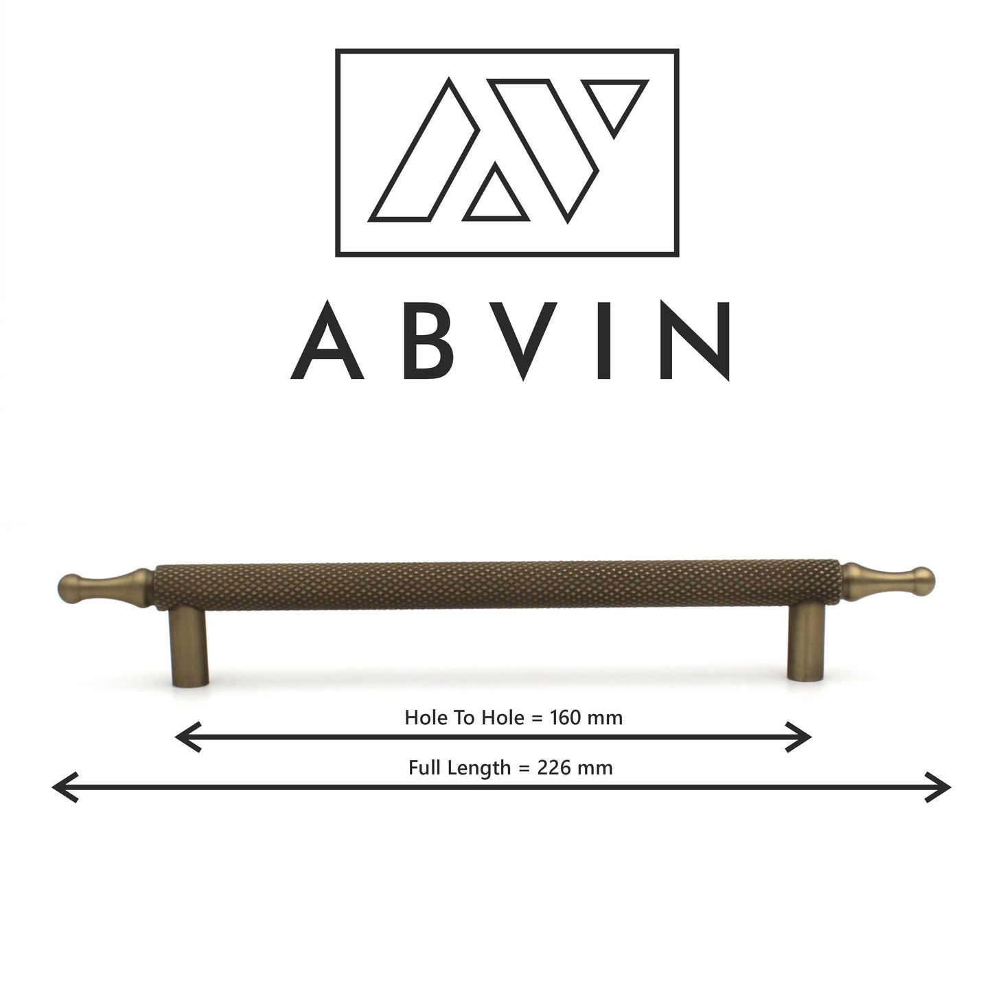 Knurled Brass Cabinet Pull Handle – Antique | Solid Bar Handle for Kitchen, Dresser, Wardrobe (1 Pc)