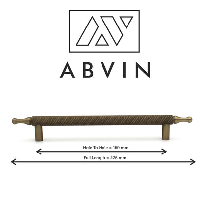 Knurled Brass Cabinet Pull Handle – Antique | Solid Bar Handle for Kitchen, Dresser, Wardrobe (1 Pc)