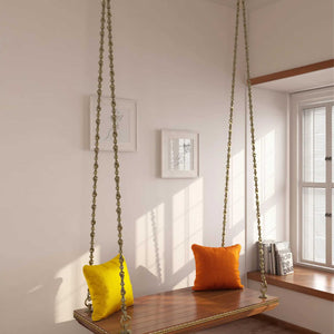 Handcrafted Solid Wood Indian Swing with Brass Chain