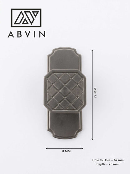 Solid Knurled Geometric Cabinet Knob with Scalloped Backplate | Grey Dresser Pull | Vintage Architectural Hardware for Kitchen & Furniture