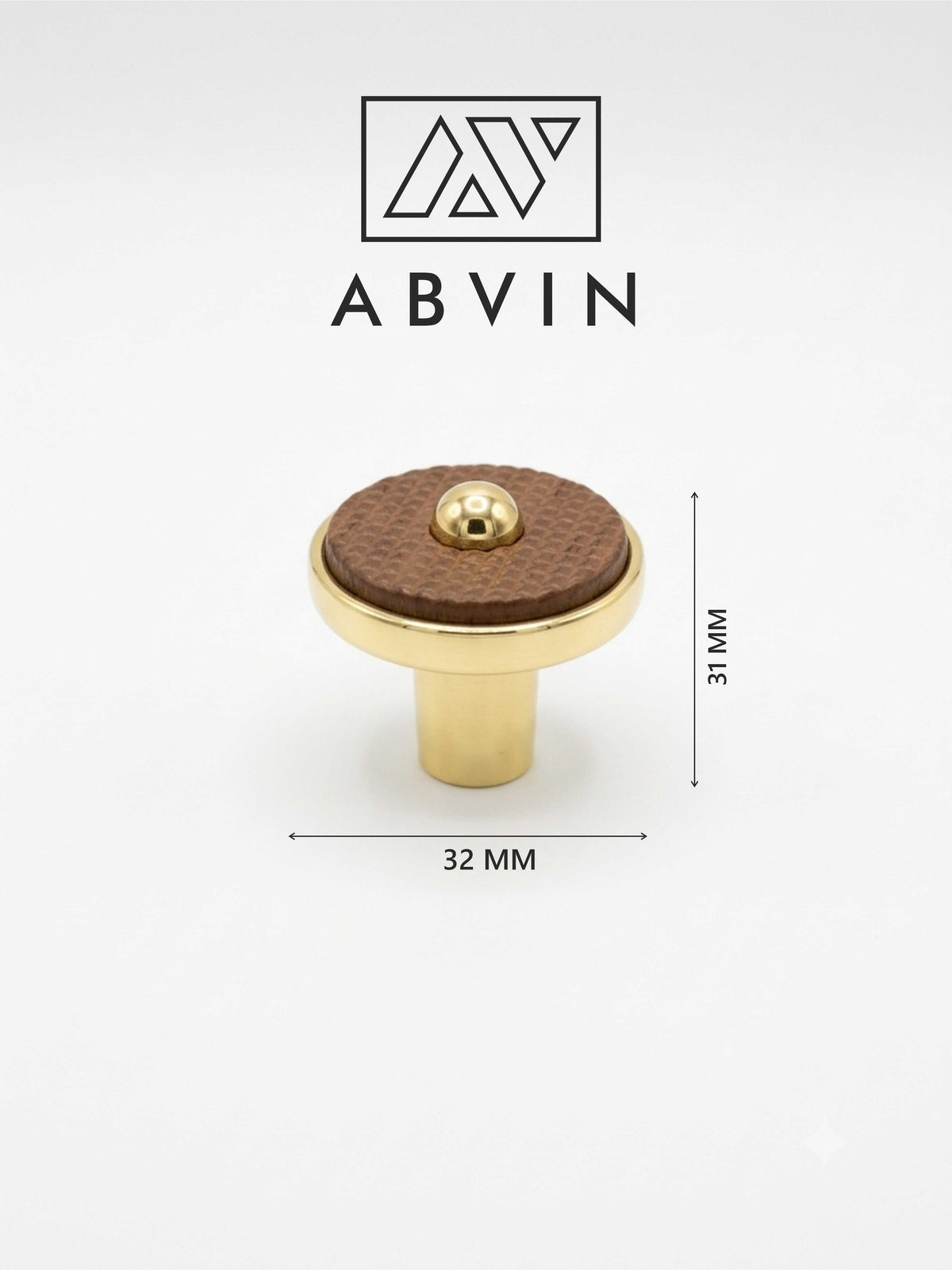 ABVIN Premium Gold Brass Cabinet Knob with Textured Brown Wood-Look Inlay