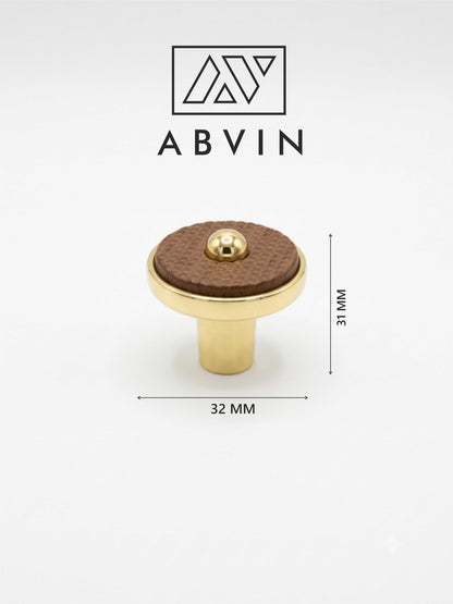 ABVIN Premium Gold Brass Cabinet Knob with Textured Brown Wood-Look Inlay