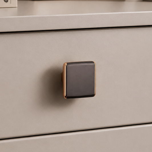 Modern Square Cabinet Knob Grey Gold | Luxury Drawer, Dresser, Wardrobe & Cupboard Handle