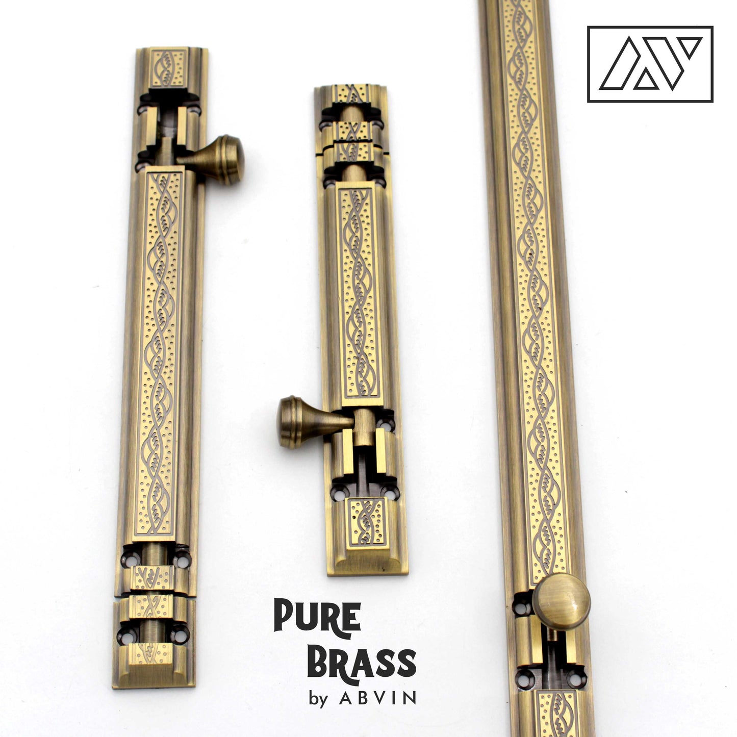 ABVIN Carving Solid Brass Antique Finish Half Round Heavy Duty Rod Tower Bolt (with Screws) - Antique Finish