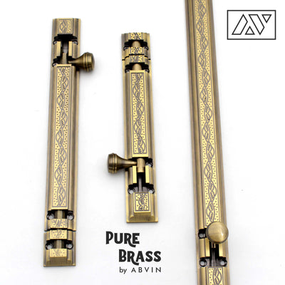 ABVIN Carving Solid Brass Antique Finish Half Round Heavy Duty Rod Tower Bolt (with Screws) - Antique Finish