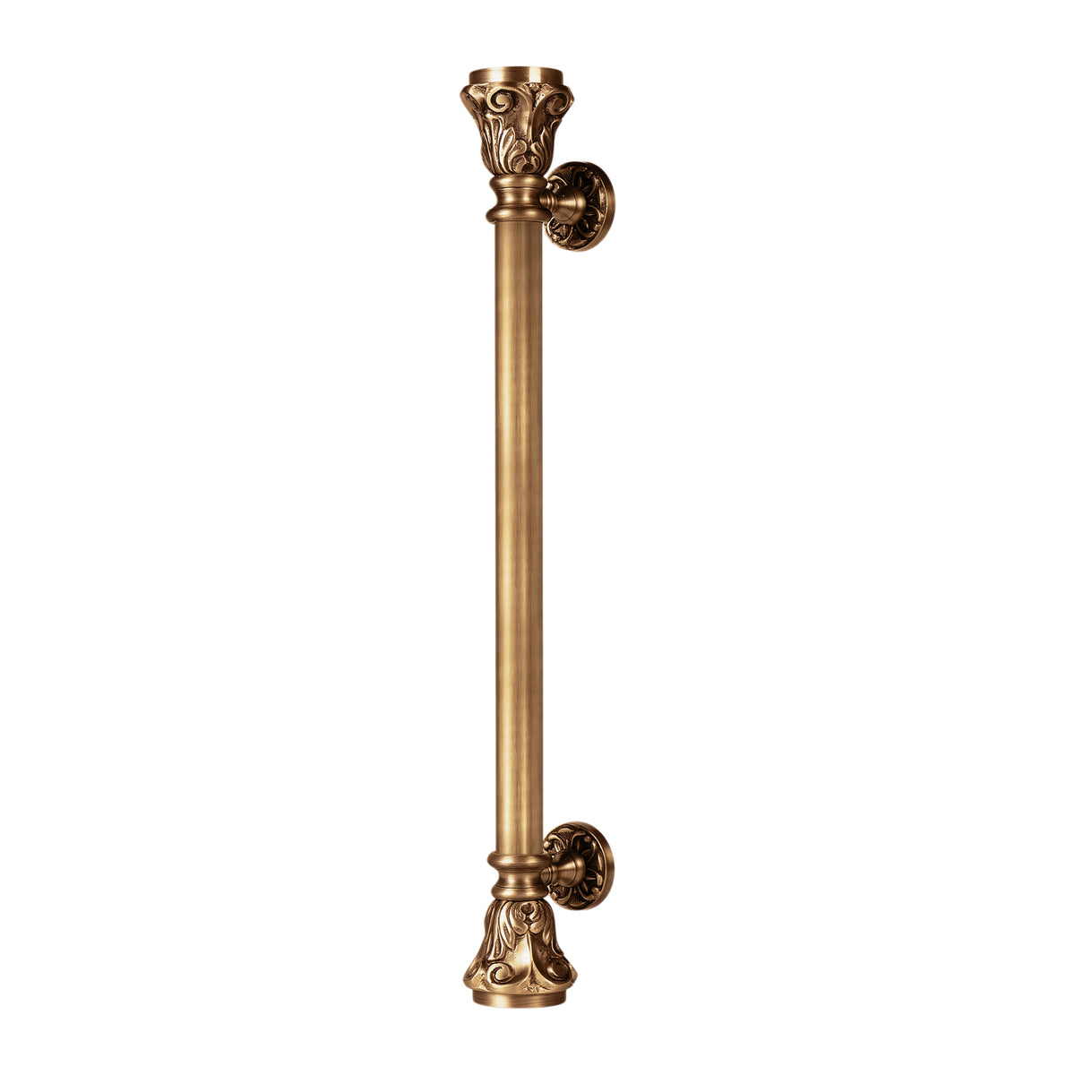 24 inch Taco Matt Antique Brass Door Handle: Ornate Entrance Hardware