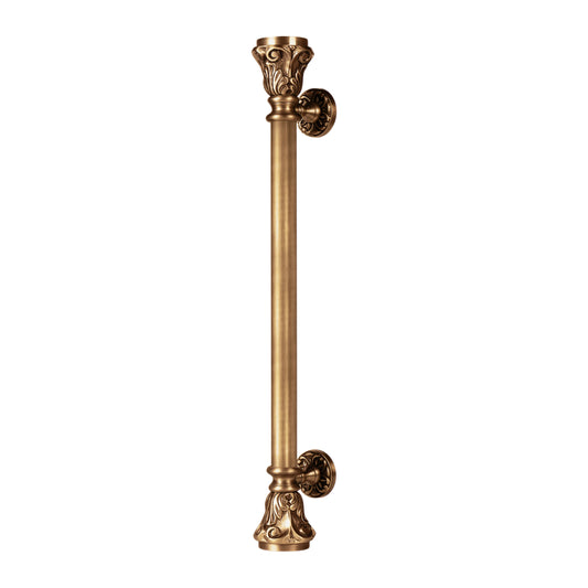 24 inch Taco Matt Antique Brass Door Handle: Ornate Entrance Hardware