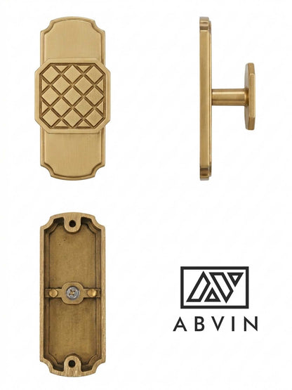 Solid Knurled Geometric Cabinet Knob with Scalloped Backplate | Matt PVD Gold Dresser Pull | Vintage Architectural Hardware for Kitchen & Furniture