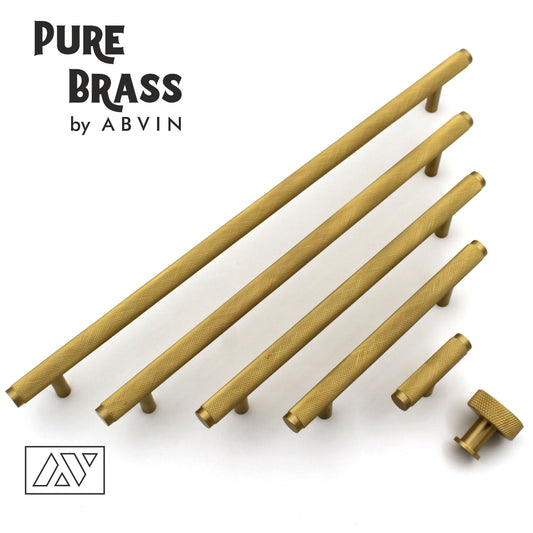 ABVIN Premium Solid Brass Knurled Cabinet Bar Pull Handles Matt Gold Furniture Hardware Drawers Kitchens Cupboard Door