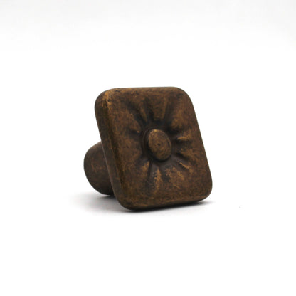 Antique Bronze Square Cabinet Knob 30mm – Vintage Floral Drawer Pull Handle for Kitchen Cabinets, Cupboards & Furniture