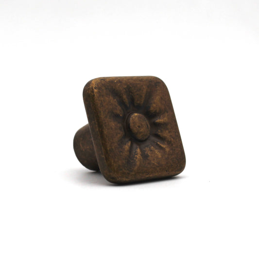 Antique Bronze Square Cabinet Knob 30mm – Vintage Floral Drawer Pull Handle for Kitchen Cabinets, Cupboards & Furniture
