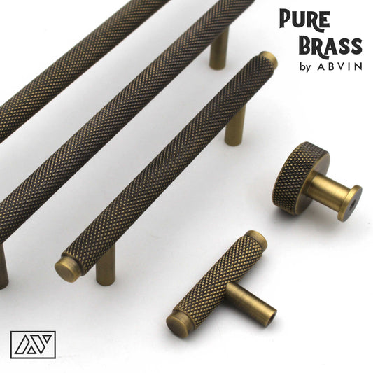 ABVIN Premium Solid Brass Knurled Cabinet Bar Pull Handles Antique Furniture Hardware Drawers Kitchens Cupboard Door