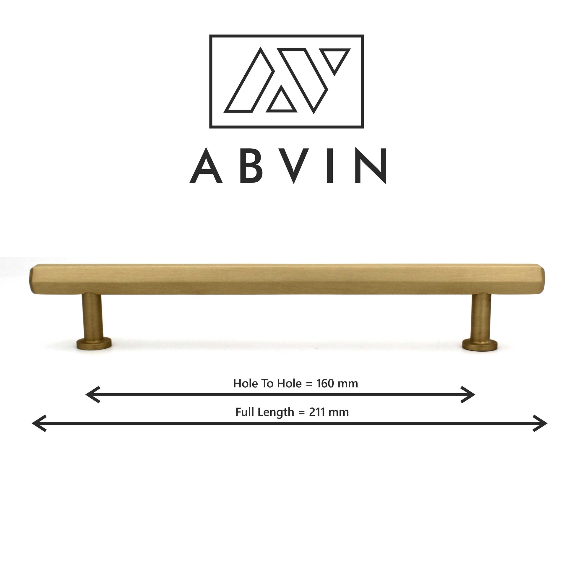 Gold handle with dimensions and ABVIN logo on a white background