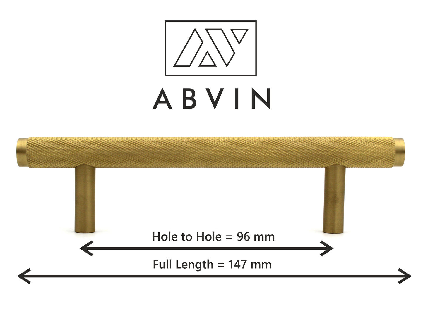 ABVIN Premium Solid Brass Knurled Cabinet Bar Pull Handles Matt Gold Furniture Hardware Drawers Kitchens Cupboard Door