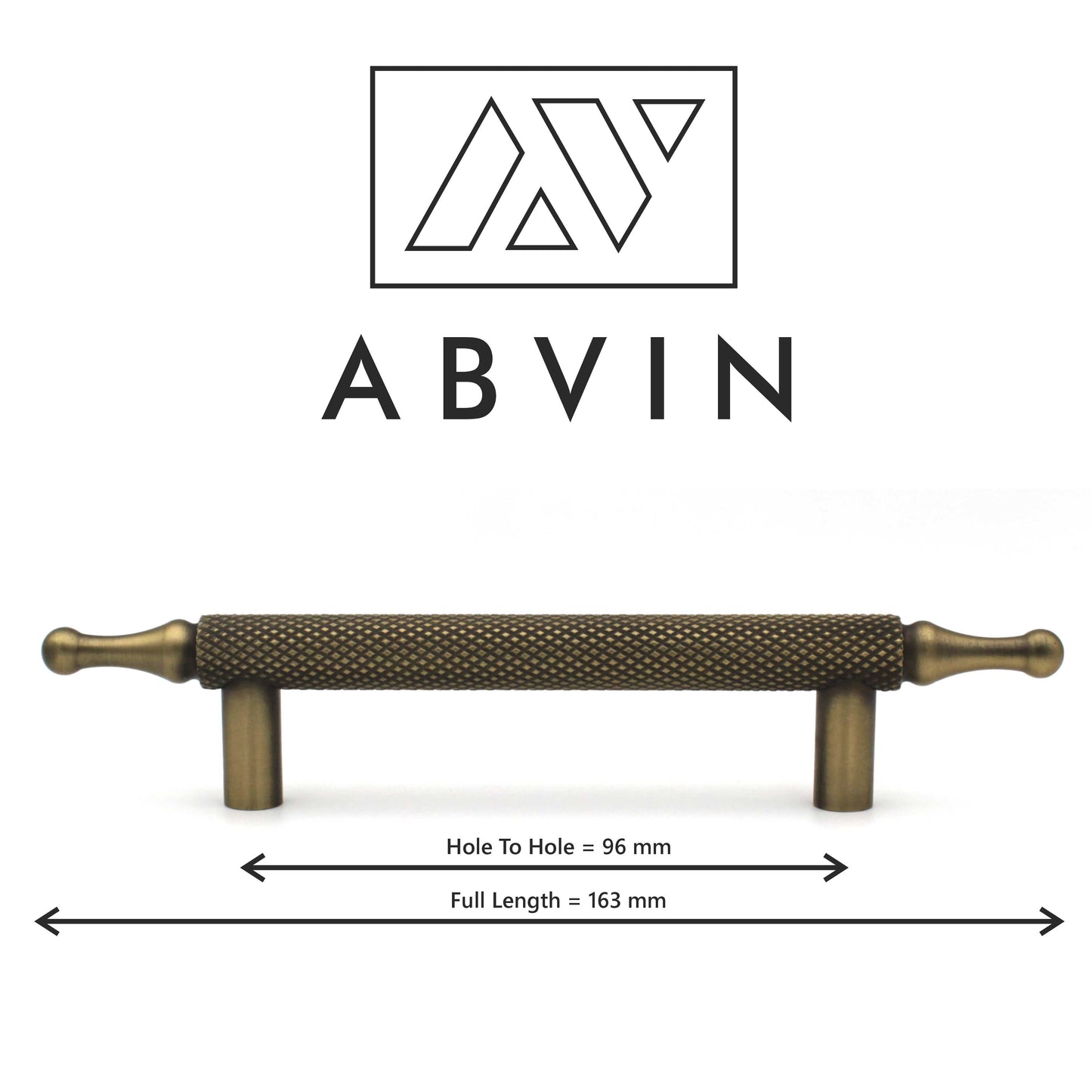 Knurled Brass Cabinet Pull Handle – Antique | Solid Bar Handle for Kitchen, Dresser, Wardrobe (1 Pc)