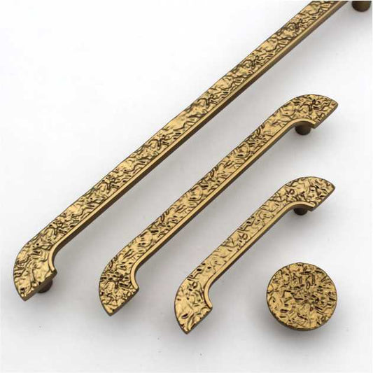Abvin Classical Matt Gold Brass Hammered Texture Pull Handles & Knob for Wardrobes, Cabinets