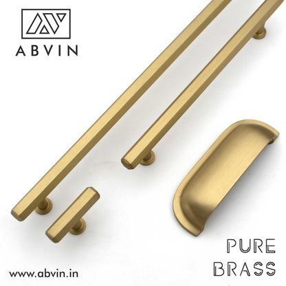 Gold cabinet handles and pull on a white background with ABVIN branding.