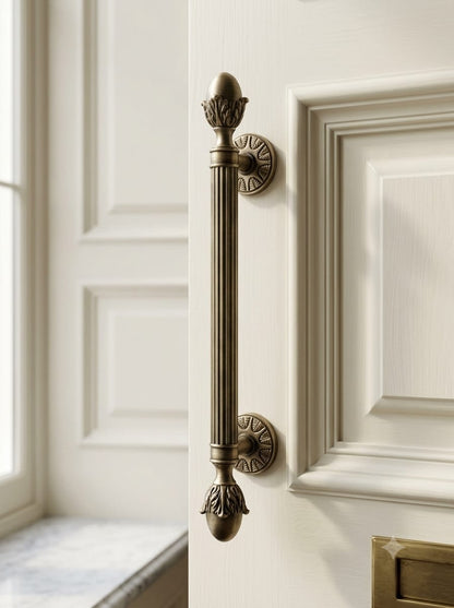 18 inch Matt Antique Pure Brass Door Handle: Ornate Entrance Hardware