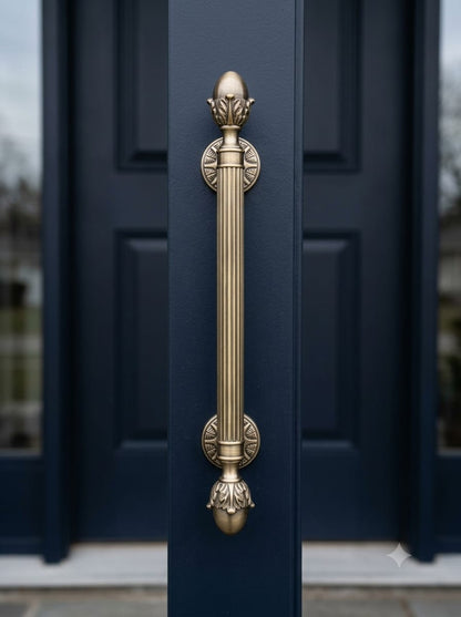 18 inch Matt Antique Pure Brass Door Handle: Ornate Entrance Hardware
