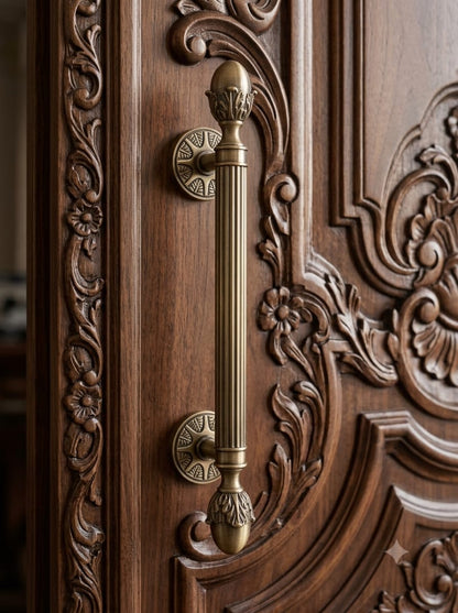 18 inch Matt Antique Pure Brass Door Handle: Ornate Entrance Hardware