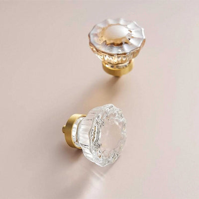 Flower Crystal Knobs Pulls Champagne Handles Transparent Wardrobe Dresser Drawer Furniture Hardware (1 pcs)
