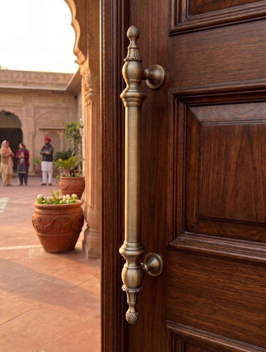 18 inch Matt Antique Brass Door Handle: Ornate Entrance Hardware