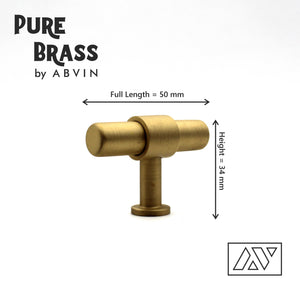 ABVIN Premium Solid Brass Round Cabinet Bar Pull Handles Matt Gold Furniture Hardware Drawers Kitchens Cupboard Door (Made of Brass)