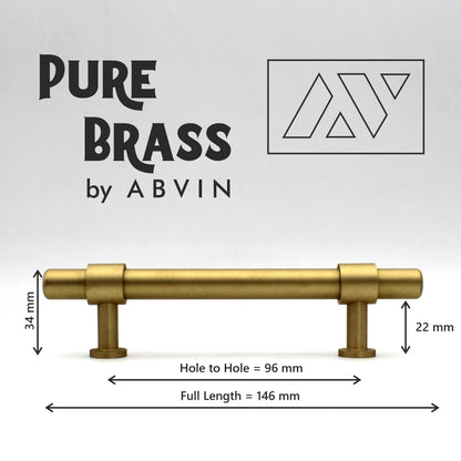 ABVIN Premium Solid Brass Round Cabinet Bar Pull Handles Matt Gold Furniture Hardware Drawers Kitchens Cupboard Door (Made of Brass)