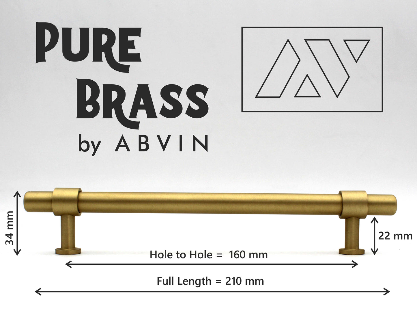 ABVIN Premium Solid Brass Round Cabinet Bar Pull Handles Matt Gold Furniture Hardware Drawers Kitchens Cupboard Door (Made of Brass)