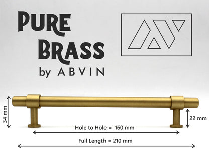 ABVIN Premium Solid Brass Round Cabinet Bar Pull Handles Matt Gold Furniture Hardware Drawers Kitchens Cupboard Door (Made of Brass)