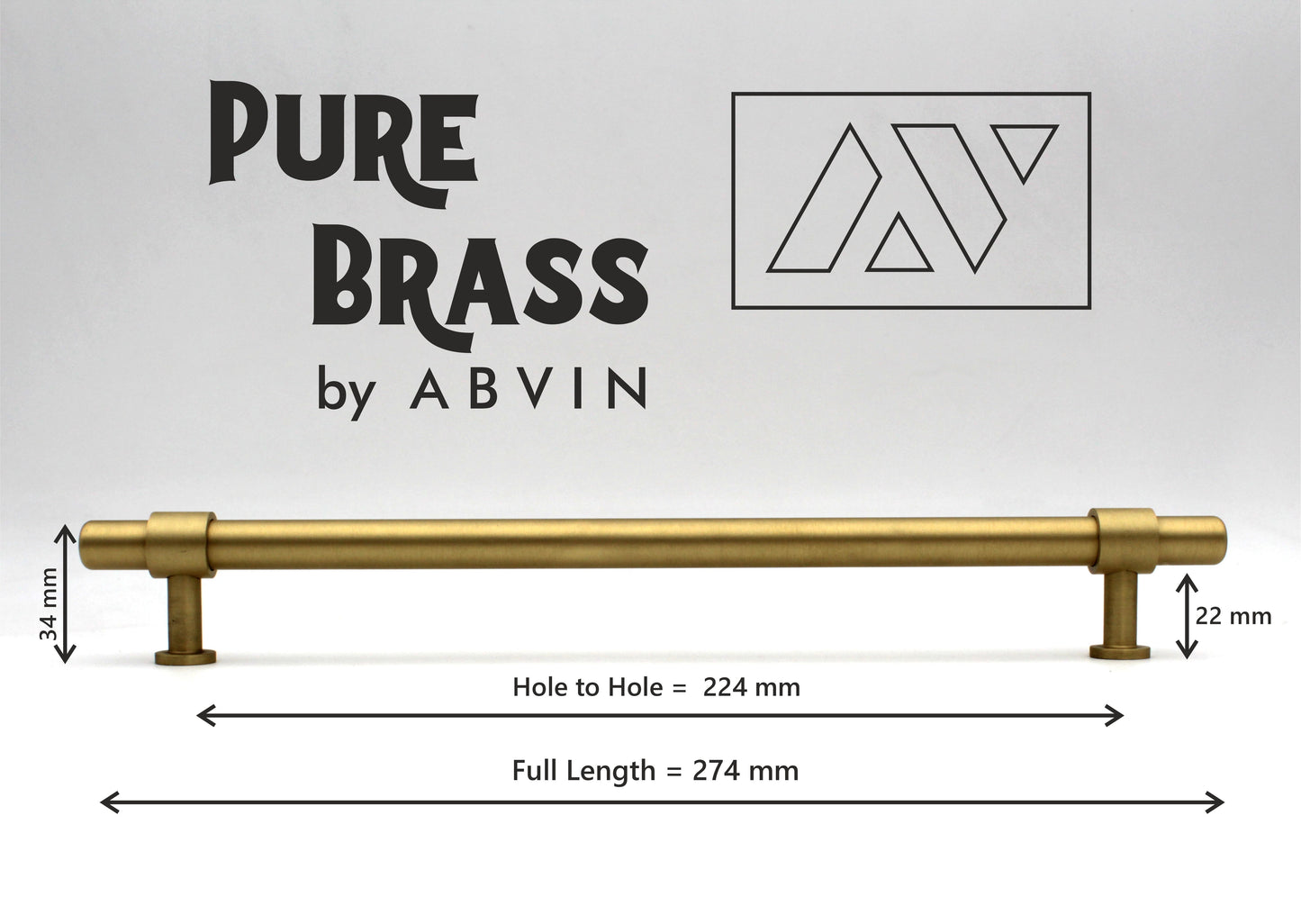 ABVIN Premium Solid Brass Round Cabinet Bar Pull Handles Matt Gold Furniture Hardware Drawers Kitchens Cupboard Door (Made of Brass)