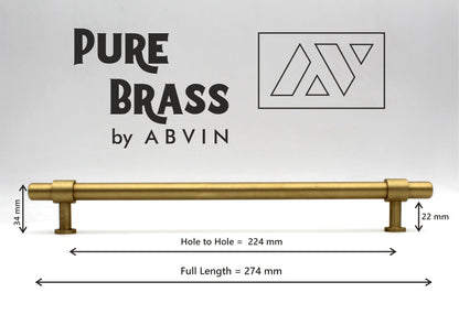 ABVIN Premium Solid Brass Round Cabinet Bar Pull Handles Matt Gold Furniture Hardware Drawers Kitchens Cupboard Door (Made of Brass)