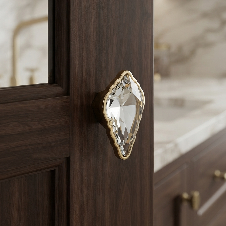 Gold Diamond Crystal  handles Unique Cabinet Beautiful Decorative Dresser Drawer Knobs and Pulls - 1 pcs