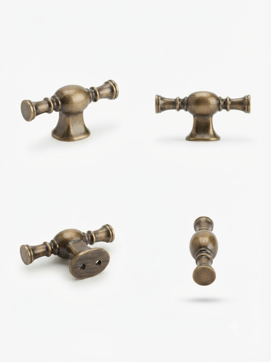 Antique Brass Finish Cabinet Handle Knob – Vintage Double-End Furniture Pull for Cabinets, Drawers & Wardrobes